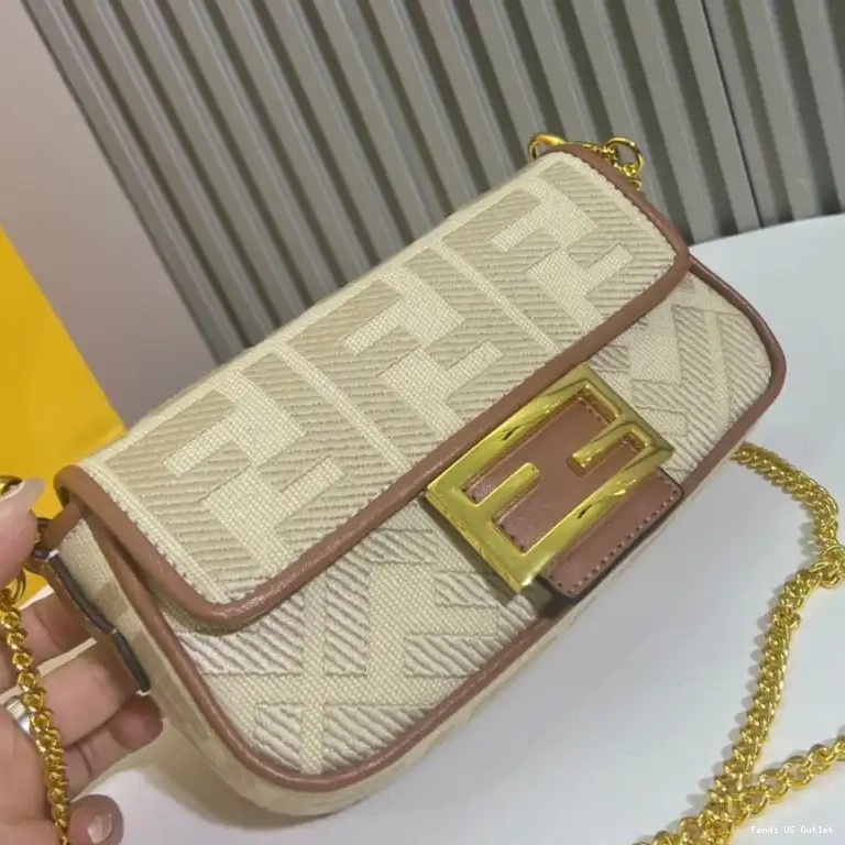 Cheap HOT Beige Canvas Bag Mini Baguette FF Motif In Fendi 0605